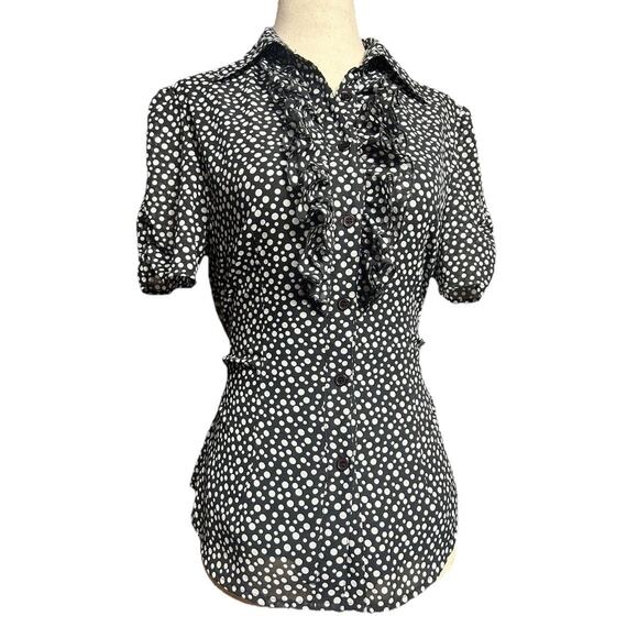 Y2K Spense Polka Dot Ruffle Trim Top Sz S Tie Waist Retro Business Office Siren - Picture 1 of 7